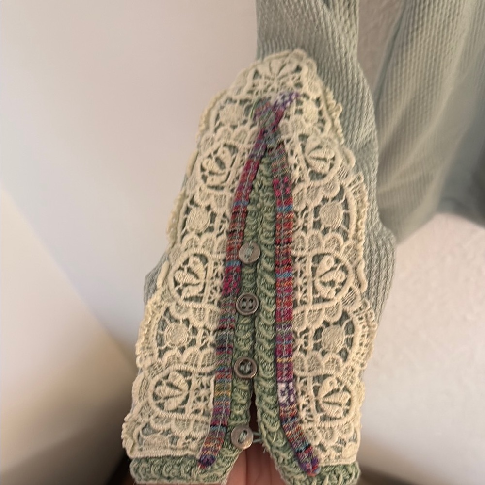 Free People Lace-Accent Long Sleeve Top - Mint Green - Picture 4 of 6
